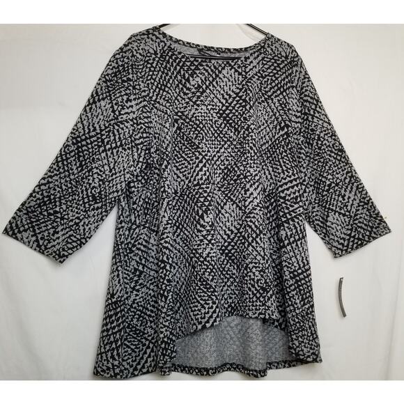 Zac & Rachel Woman Black & Gray Tunic Hi-Low Hem 3/4 Sleeves Boat Neck Size 2X - Picture 1 of 9